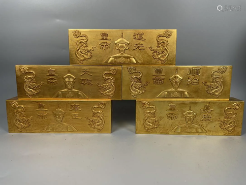 Gold bricks, complete sets of five emperors, gilt