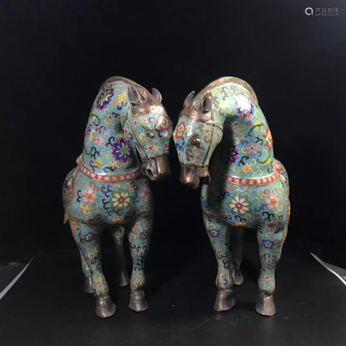A collection of pure copper cloisonne Tang horses. It