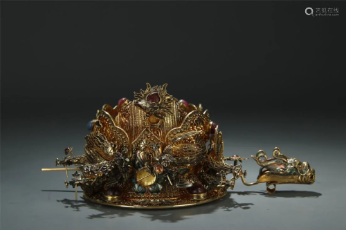 A rare gilt silver/gems inlaid crown
