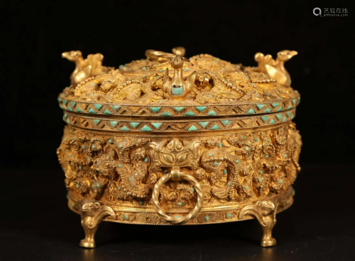 A collection of gilt silver inlaid with turquoise and