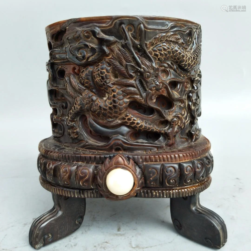 Old collection of old horn carving [Long Teng Sheng