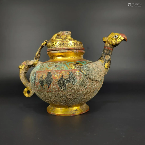 Bronze gilt painted beak Wo pot Height