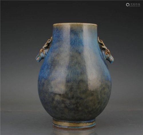 Mid-Qing Dynasty kiln changed sauce blue glaze deer