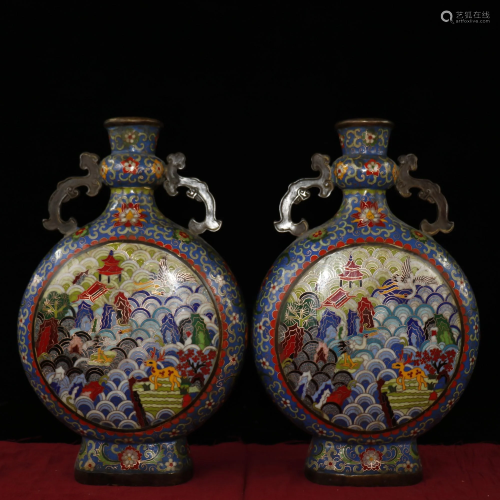 Pair of Collection of pure copper cloisonnÃ© moon