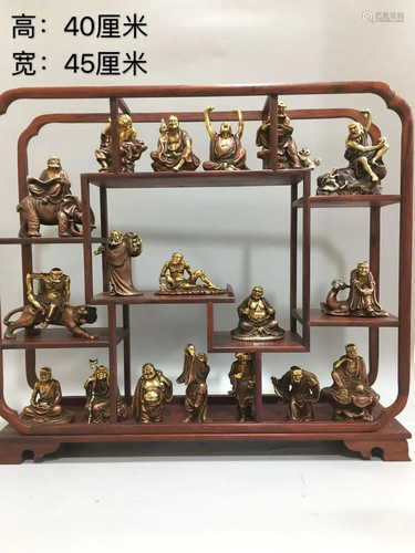 A set of eighteen old men in pure copper and gilt gold