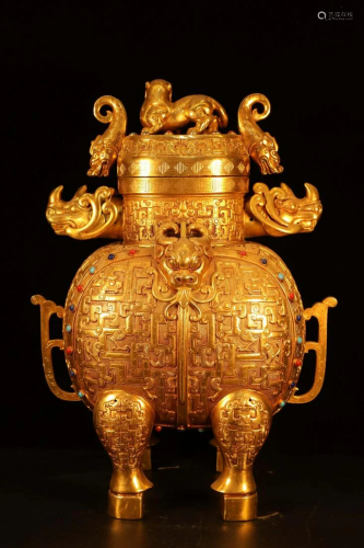 A collection of gilt double ox bottles from the Qing