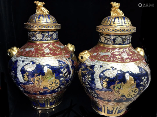 A very rare pair of Yuan Dys blue and white glaze red