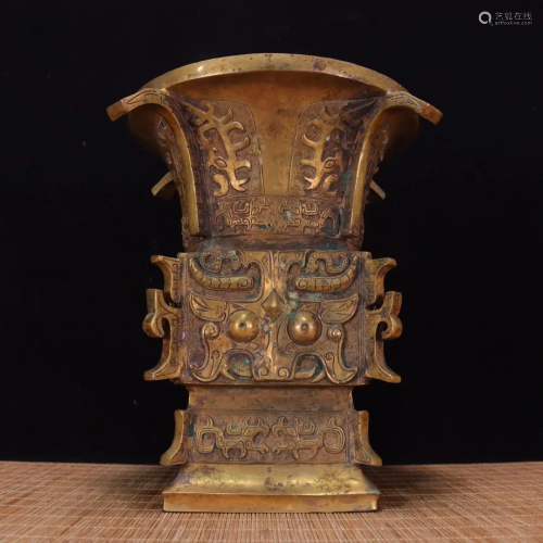 Shang Bronze Gilt Real Gold Fine Workmanship Yuan Zun