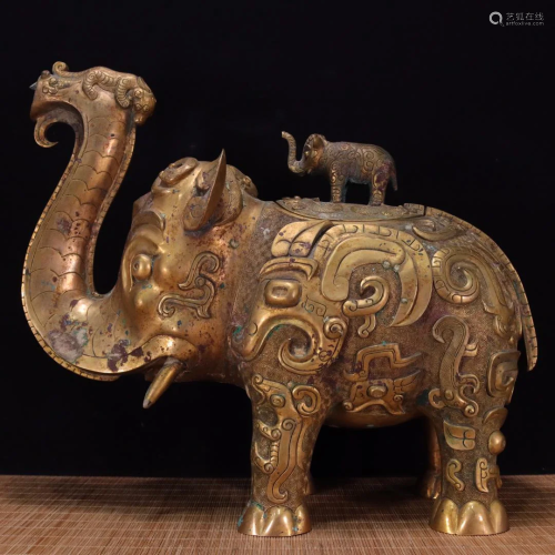 Shang Bronze gilt real-gold craftsmanship elephant