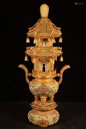 A collection of gilt-inlaid Hetian jade furnaces from