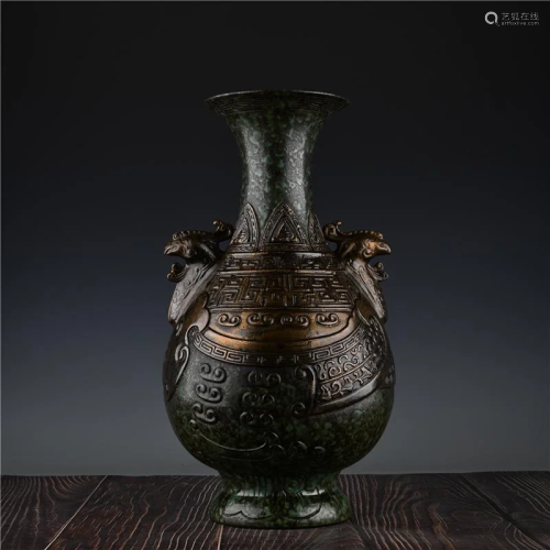 Qing Dynasty Qianlong bronze glaze double phoenix ear