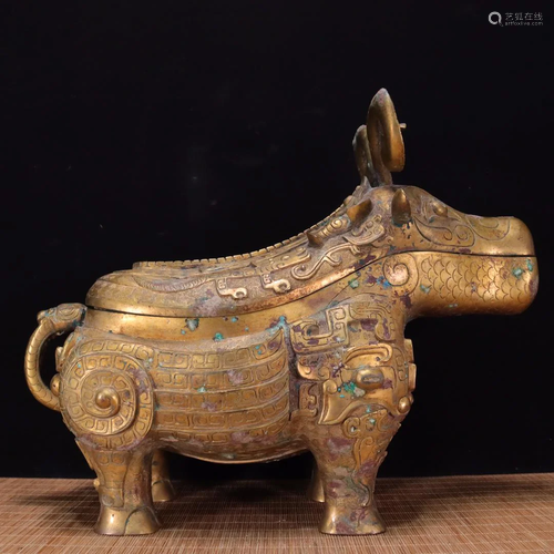 Gilt bronze rhinoceros Length 41.5cm width 18cm height