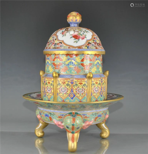 Qing Dynasty Qianlong original gold enamel color three
