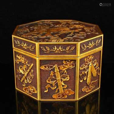 Chinese Ming Dynasty Gilt Gold Red Copper Kylin Box w