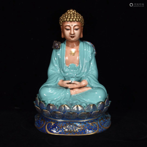 Qing Dynasty Qianlong turquoise glaze gilt Arhat