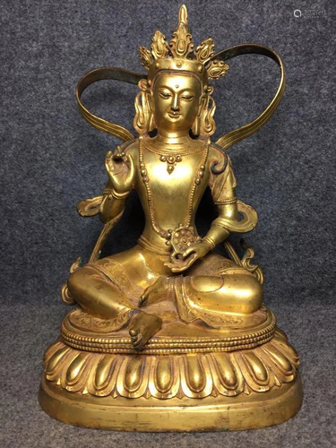 Gilt bronze real gold Buddha statue, length 23 cm,