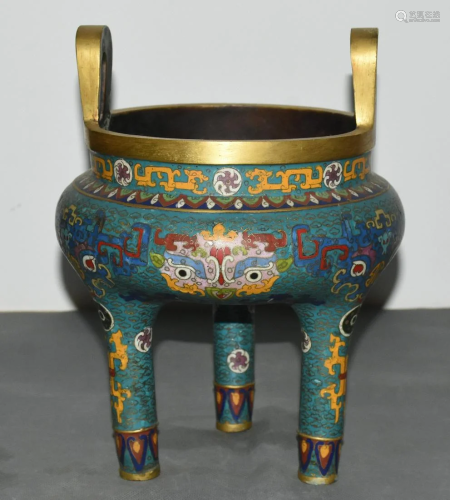 A real gold cloisonne 3-leggeds animal face incense