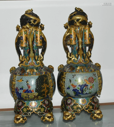 A pair of exquisite Qianlong gold cloisonne dragon and