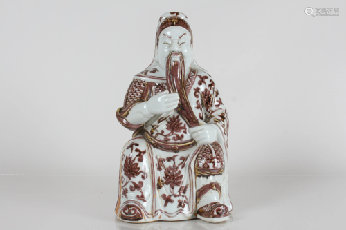 A Chinese Guangong Porcelain Fortune Statue