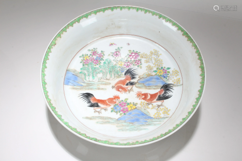 A Chinese Rooster-fortune Porcelain Massive Plate
