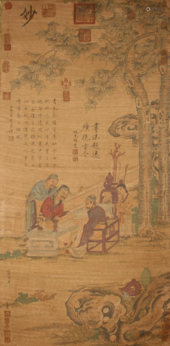 A Chinese Story-telling Fortune Poetry-framing Scroll