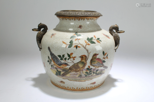 A Chinese Nature-scene Duo-handled Porcelain Vase