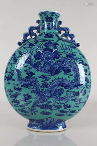 A Chinese Duo-handled Detailed Blue-coding Porcelain