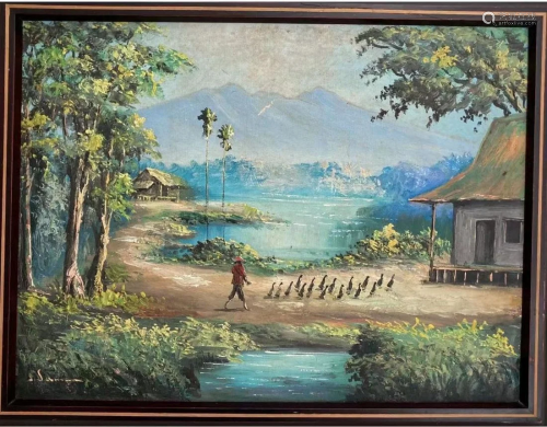 Old Chinese Painting Oil on Canvas