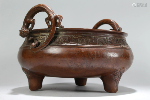 A Chinese Duo-handled Dragon-decorating Massive Censer