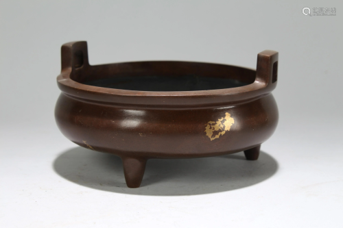 A Chinese Gilt Duo-handled Fortune Censer