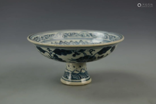 Chinese Blue and White High Stem Bowl