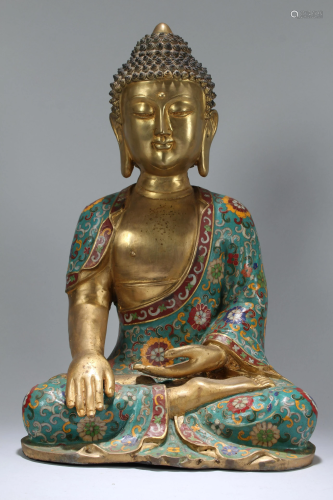 A Chinese Massive Pondering-pose Cloisonne Buddha
