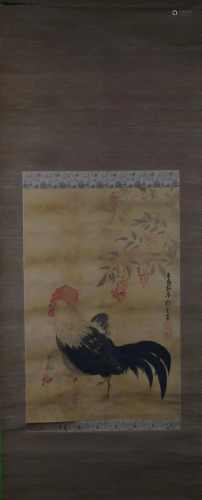Japanese Scroll Painting Of Roosters