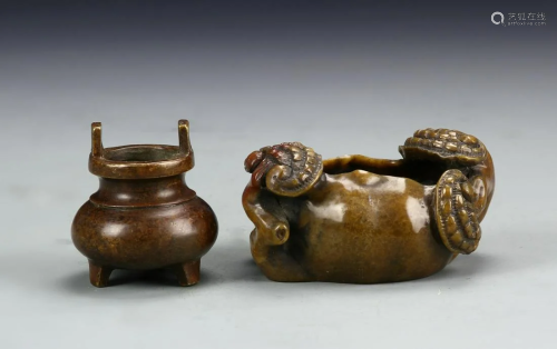 Two Chinese Bronze Incense Burners