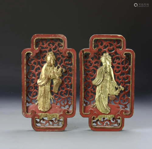 Two Chinese Gilt Panels