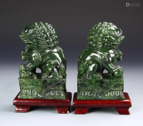 Pair of Chinese Jade Foo Lions