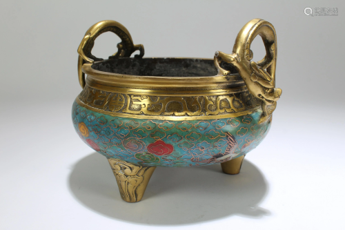 A Chinese Duo-handled Cloisonne Censer