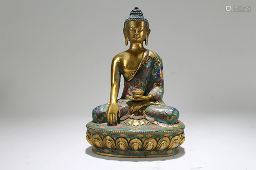 A Chinese Fortune Cloisonne Buddha Statue