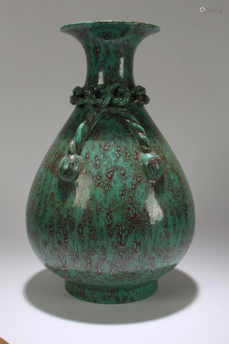 A Chinese Overlay Green and Red-dot Porcelain Vase