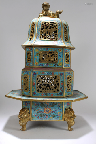 A Chinese Multi-layer Square-based Massive Cloisonne