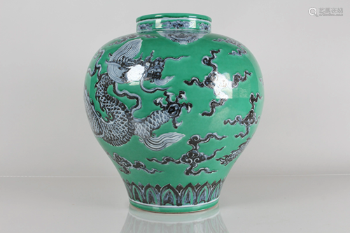 A Chinese Detailed Green-coding Porcelain Fortune Vase