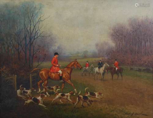 Harington Bird (1846-1936) Huntsmen and hounds oil on canvas...