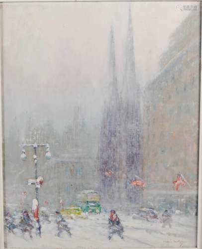 Johann Berthelsen (American, 1883-1973) New York under snow,...