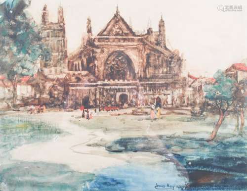 James Kay RSA RSW (1858-1942) Cathedral and figures watercol...