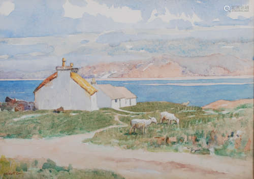 William Stewart Orr RSW (1872-1944) Cottages, Iona watercolo...