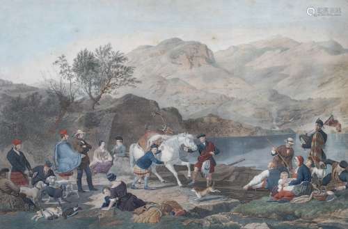 After Frederick Taylor Crossing the Tay Coloured engraving 6...