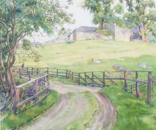 Malcolm Patterson (fl.1921-1938) Country lane with farm buil...