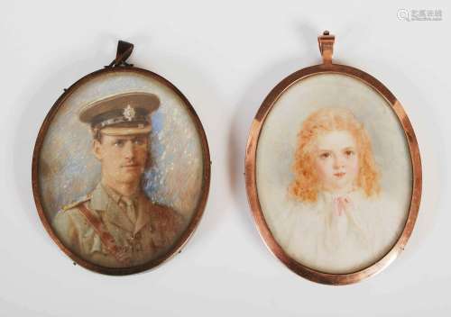 Two early 20th century portrait miniatures, comprising; port...
