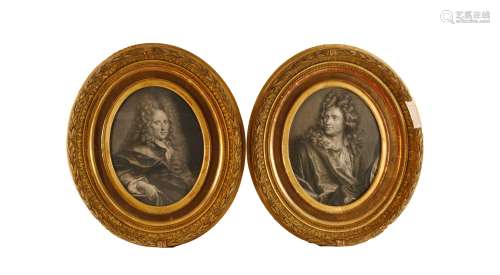 Début XIX ème siècle Deux portraits de forme ovale d'hommes ...