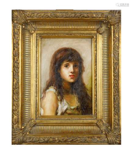 F. WALTER Portrait de jeune fille Huile sur toile encadrée S...